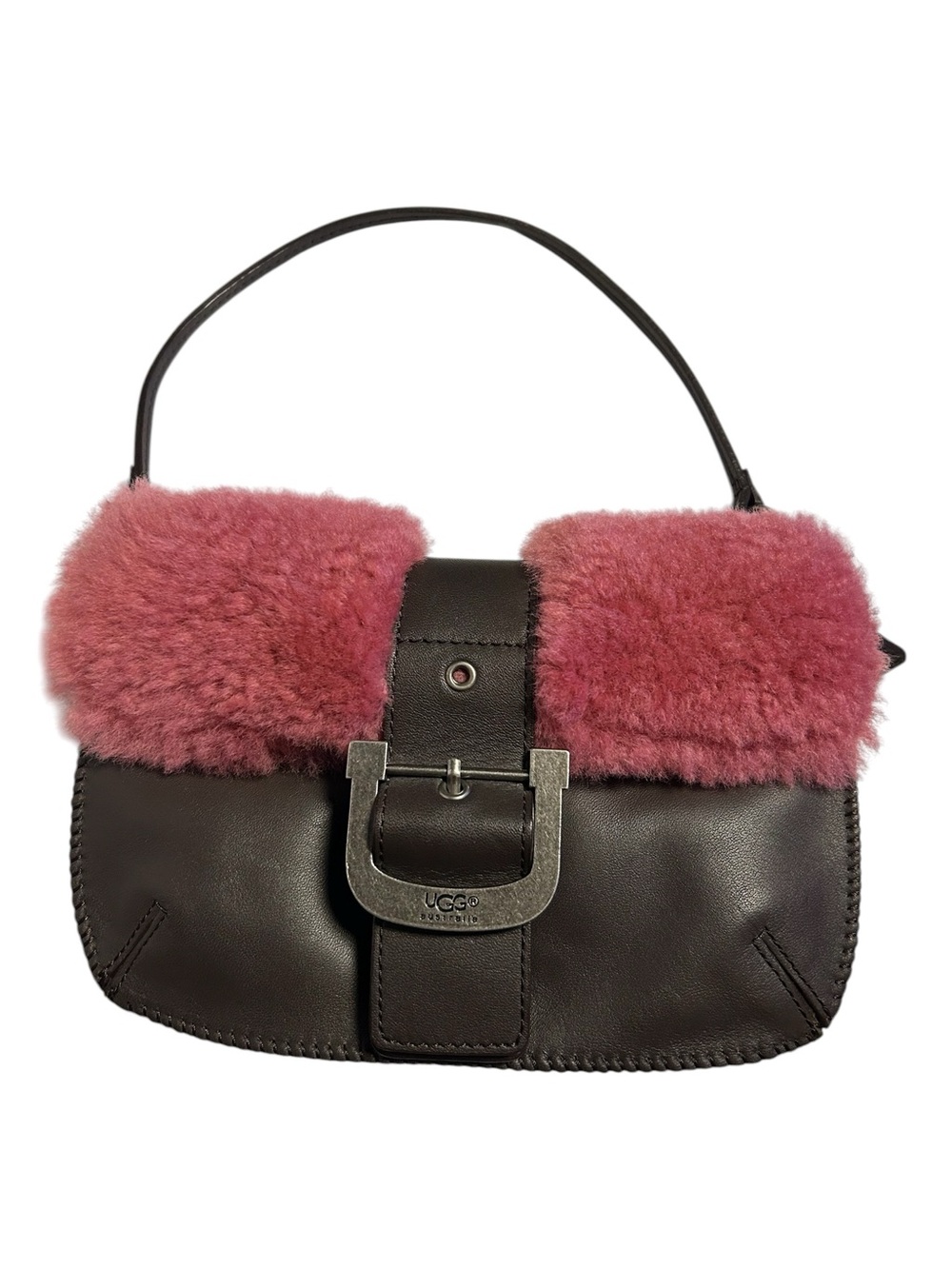 Vintage UGG Australia Shearling Leather Wristlet Bag Brown Pink Y2K Bratz